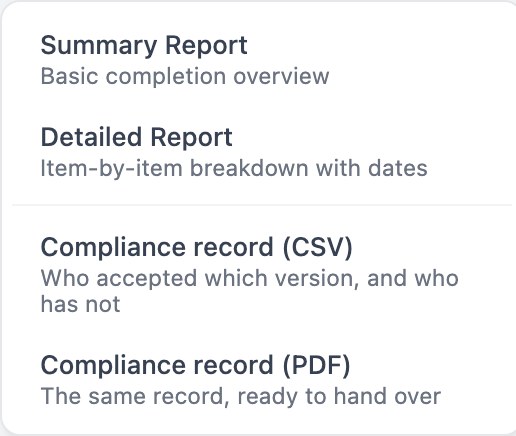 The compliance record, ready to hand over
