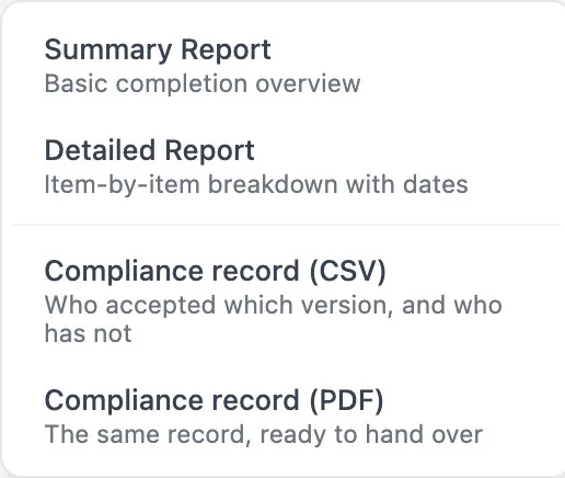 The compliance record, ready to hand over