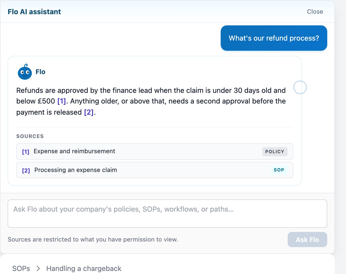 Flo answering a question about the refund rule