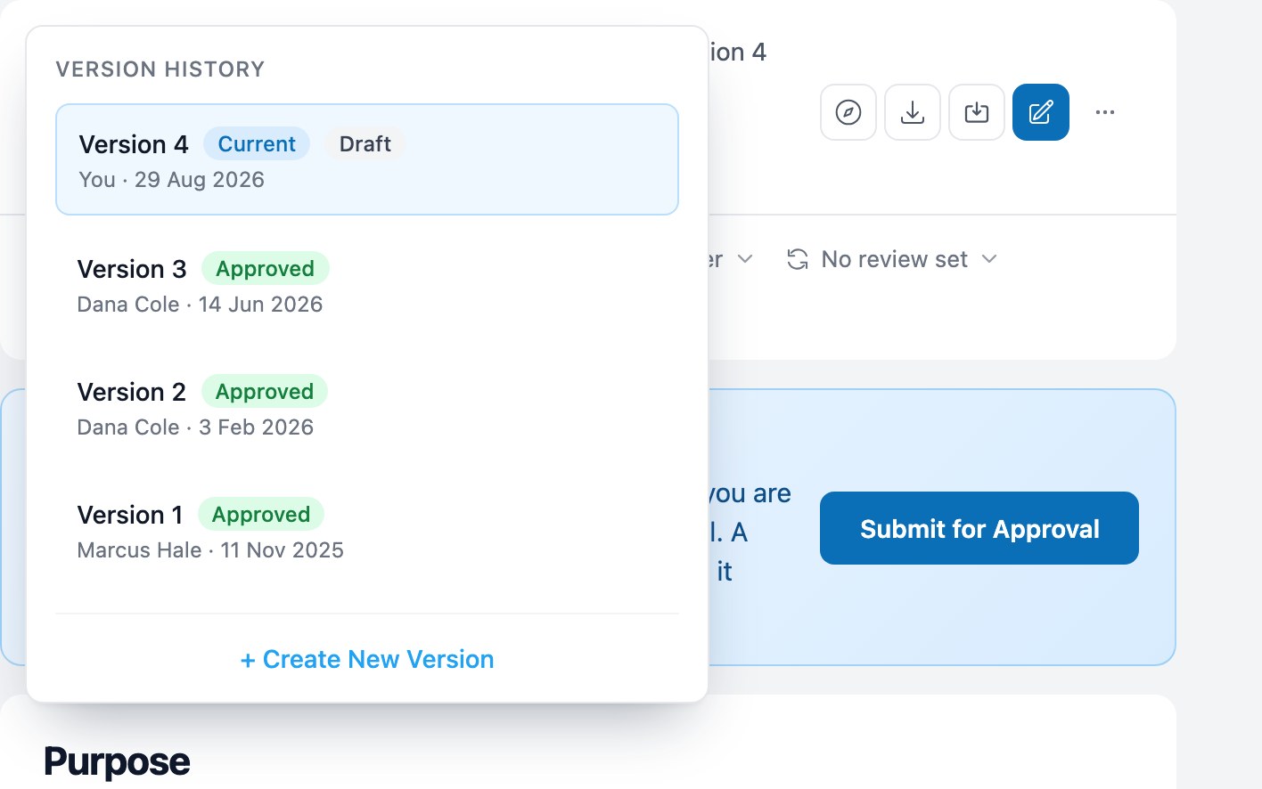 The audit trail of versions